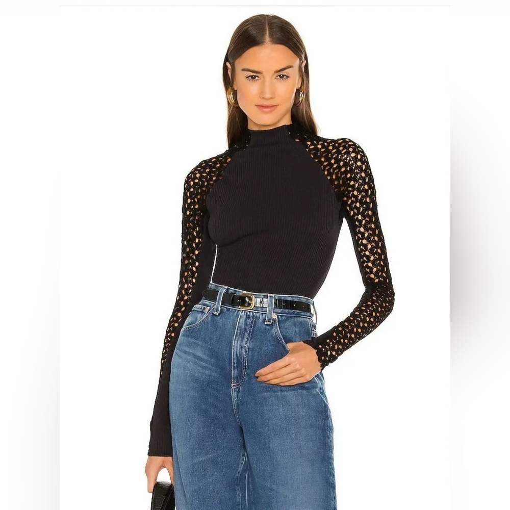 Free People Clemente Top In Black Cut Out Sleeves & Ribbed Bodice